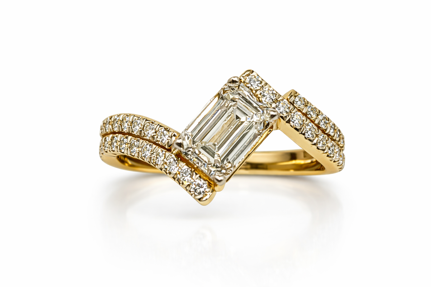 ✨️Bague 2 Pièces en Or Jaune 14K – Diamant de Laboratoire 1,52 ct & 34 Diamants d’Accent (0,51 ct)