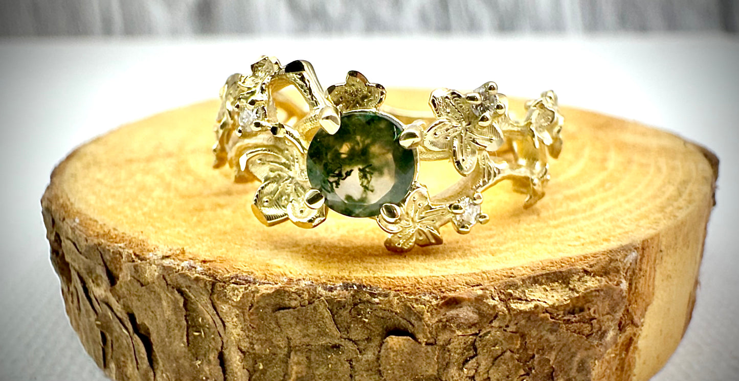 Bague agate mousse et diamants