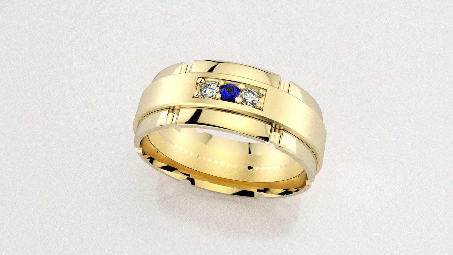 💍Jonc trinité en or jaune avec Saphir