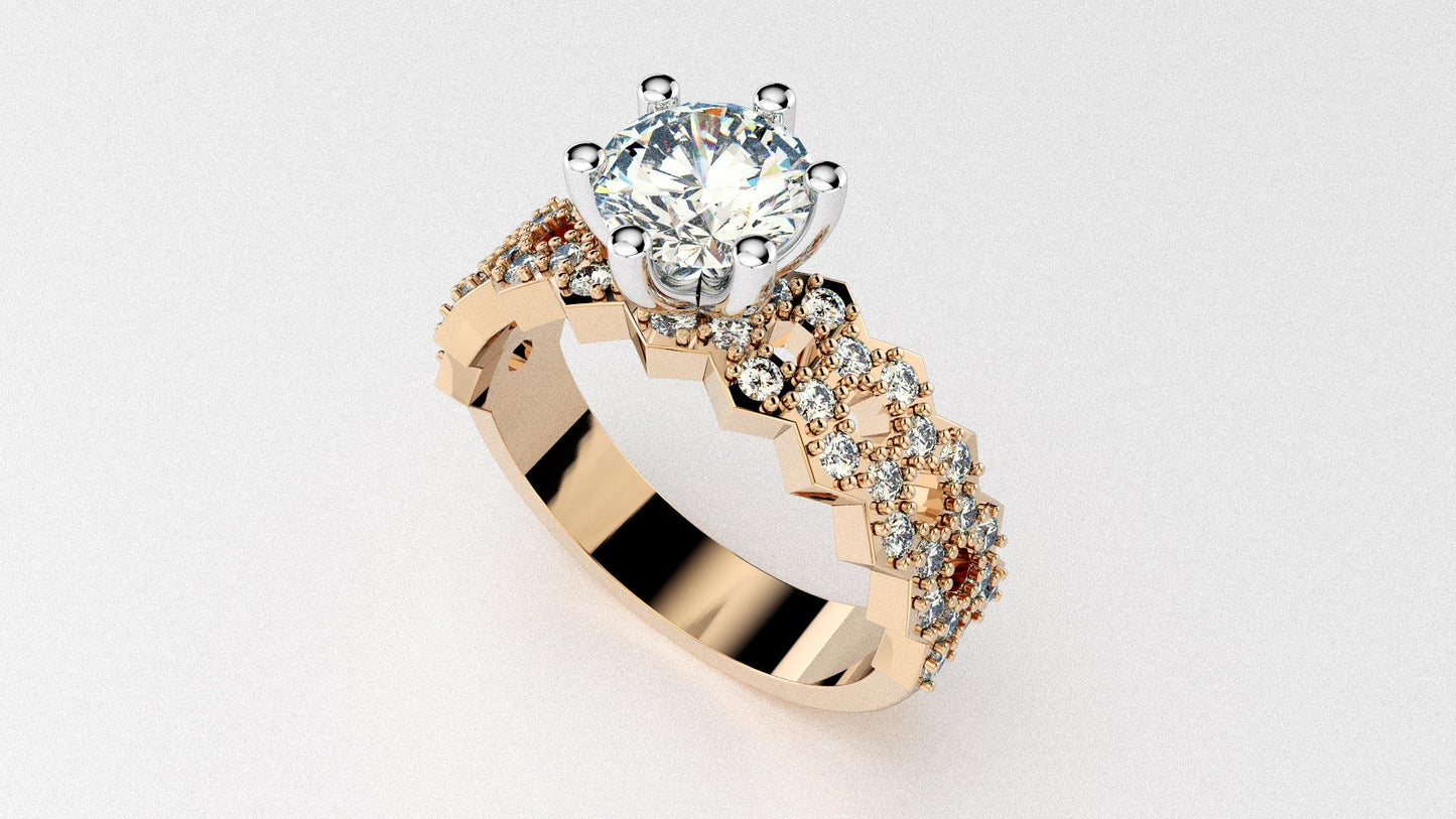 Bague en or style honeycombs