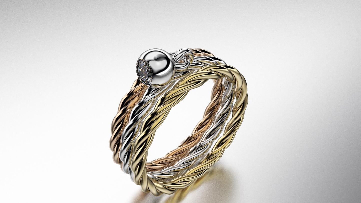 Bague à breloque en or 3 tons