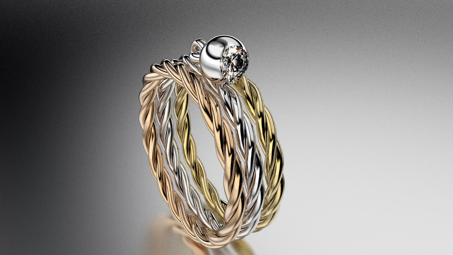 Bague à breloque en or 3 tons