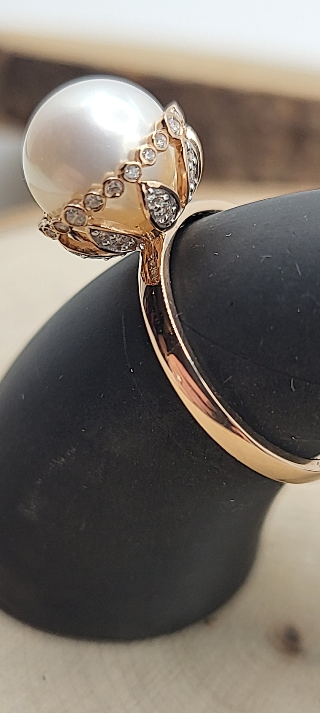 ✨Bague en or rose 14K avec diamant et perle d’eau douce