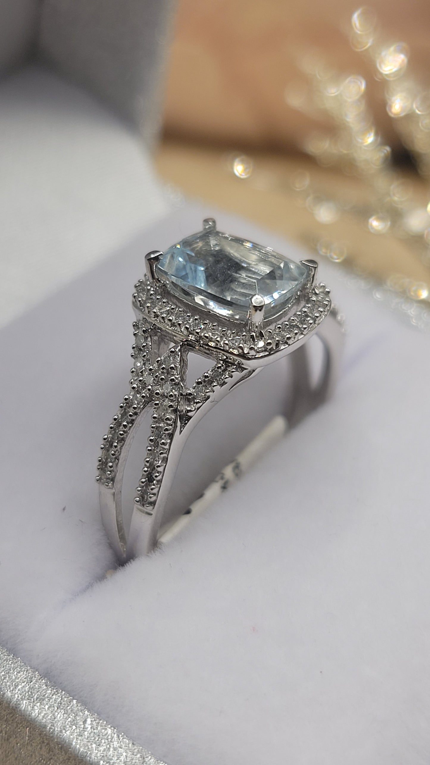 ✨️Bague en or blanc 10k – Aigue-marine 1,16 ct & diamant 1,5 ct