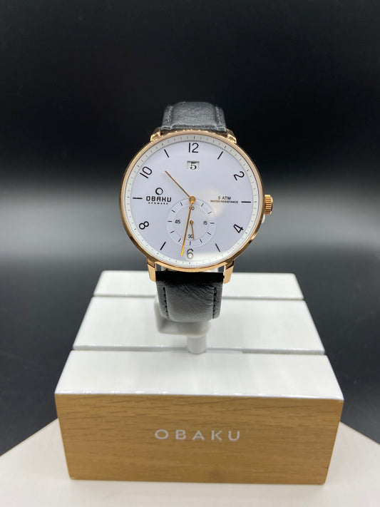 Montre Obaku avec cadran de céramique blanche et bracelet de cuir noir - Bijouterie Jean-Claude Gagnon