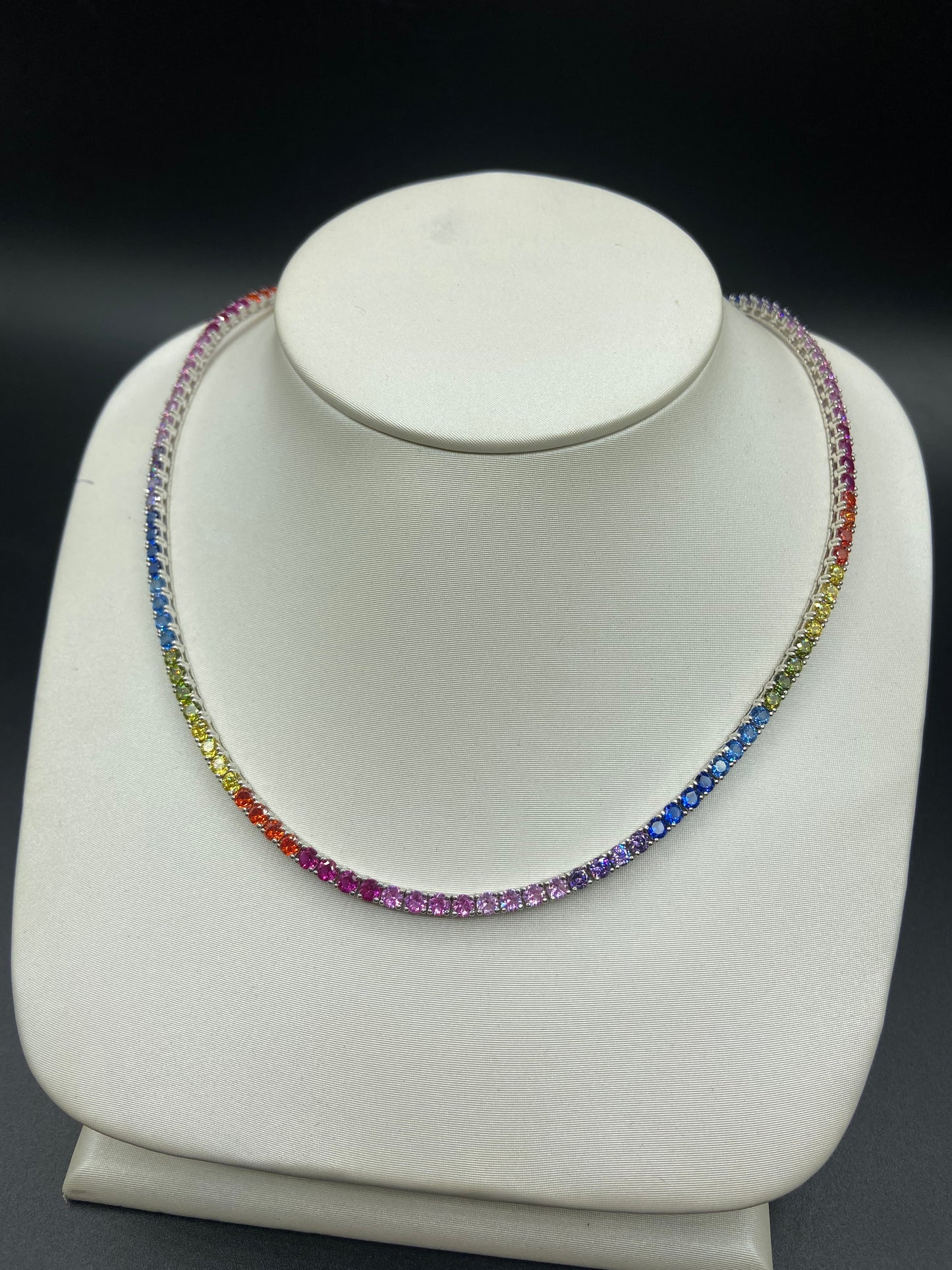 Collier Tennis en argent et pierres multicolores synthétiques - Bijouterie Jean-Claude Gagnon