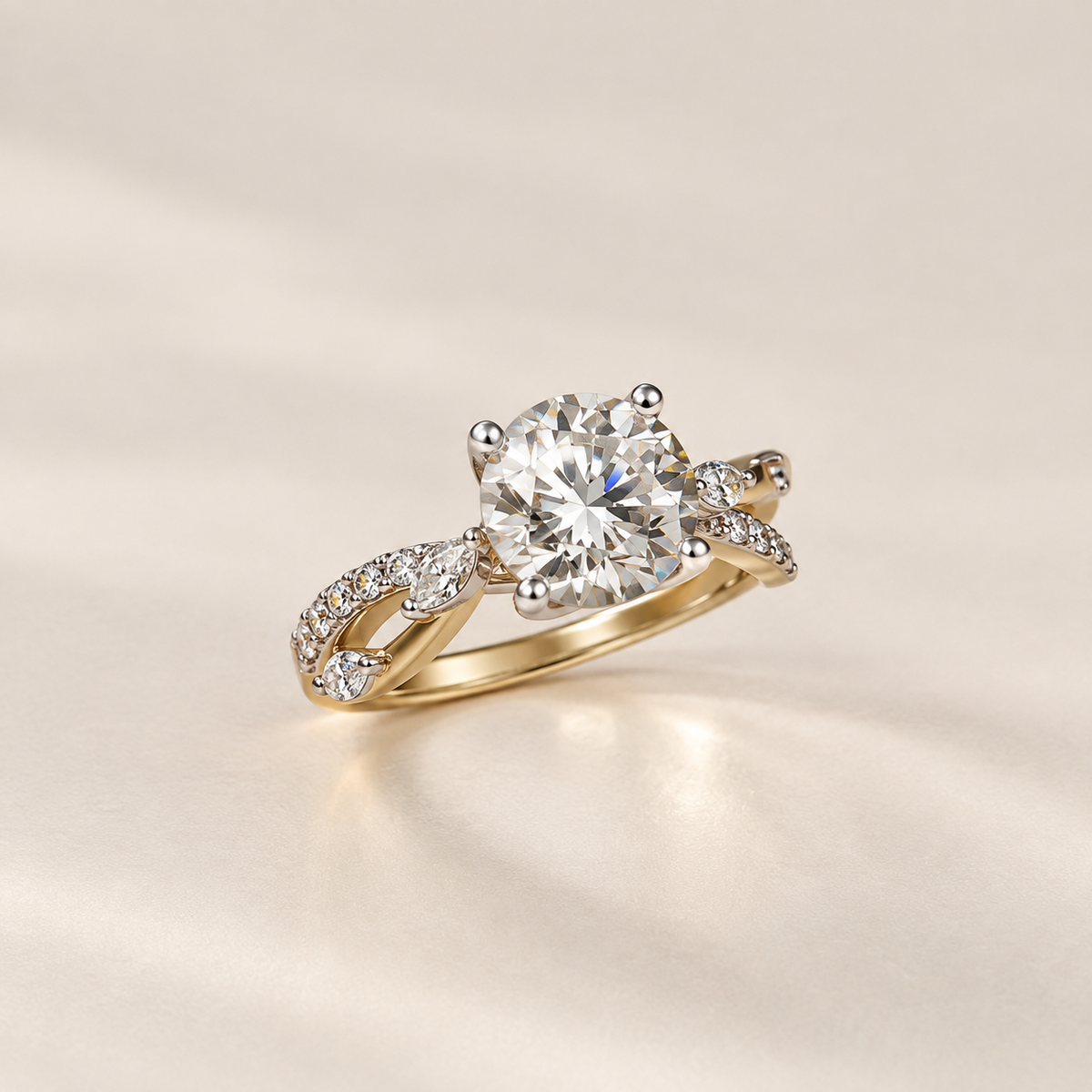 Bague or jaune - diamant rond brillant de laboratoire