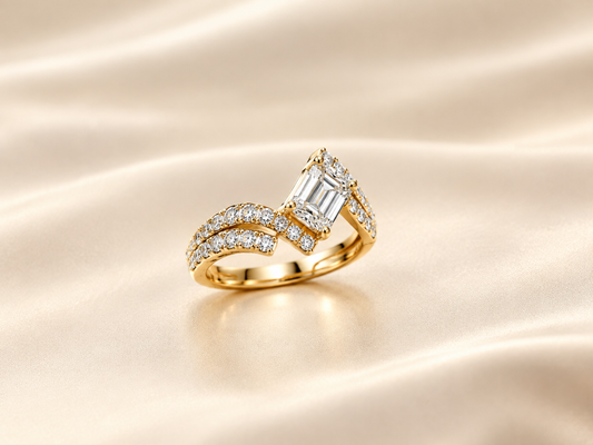 Ensemble de bague avec diamant laboratoire en or jaune 14k