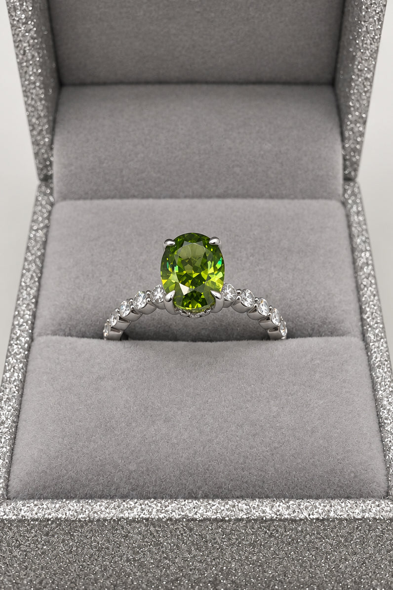 Bague or blanc - diamant vert de laboratoire