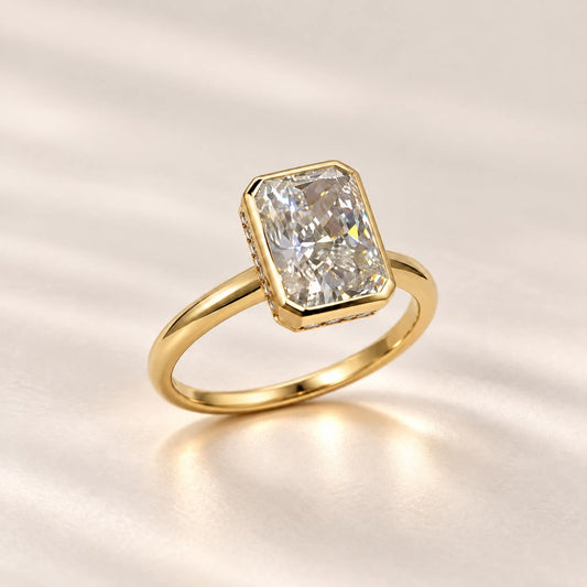 Bague serti clos - diamant radiant de laboratoire