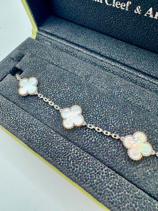 🔗Bracelet trèfle en or blanc 18k & nacre de perle— réplique parfaite