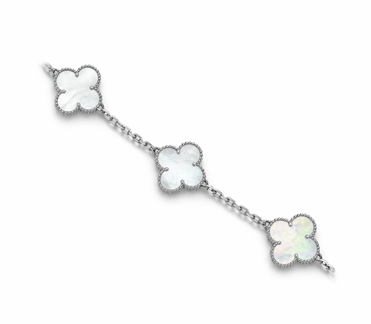 🔗Bracelet trèfle en or blanc 18k & nacre de perle— réplique parfaite