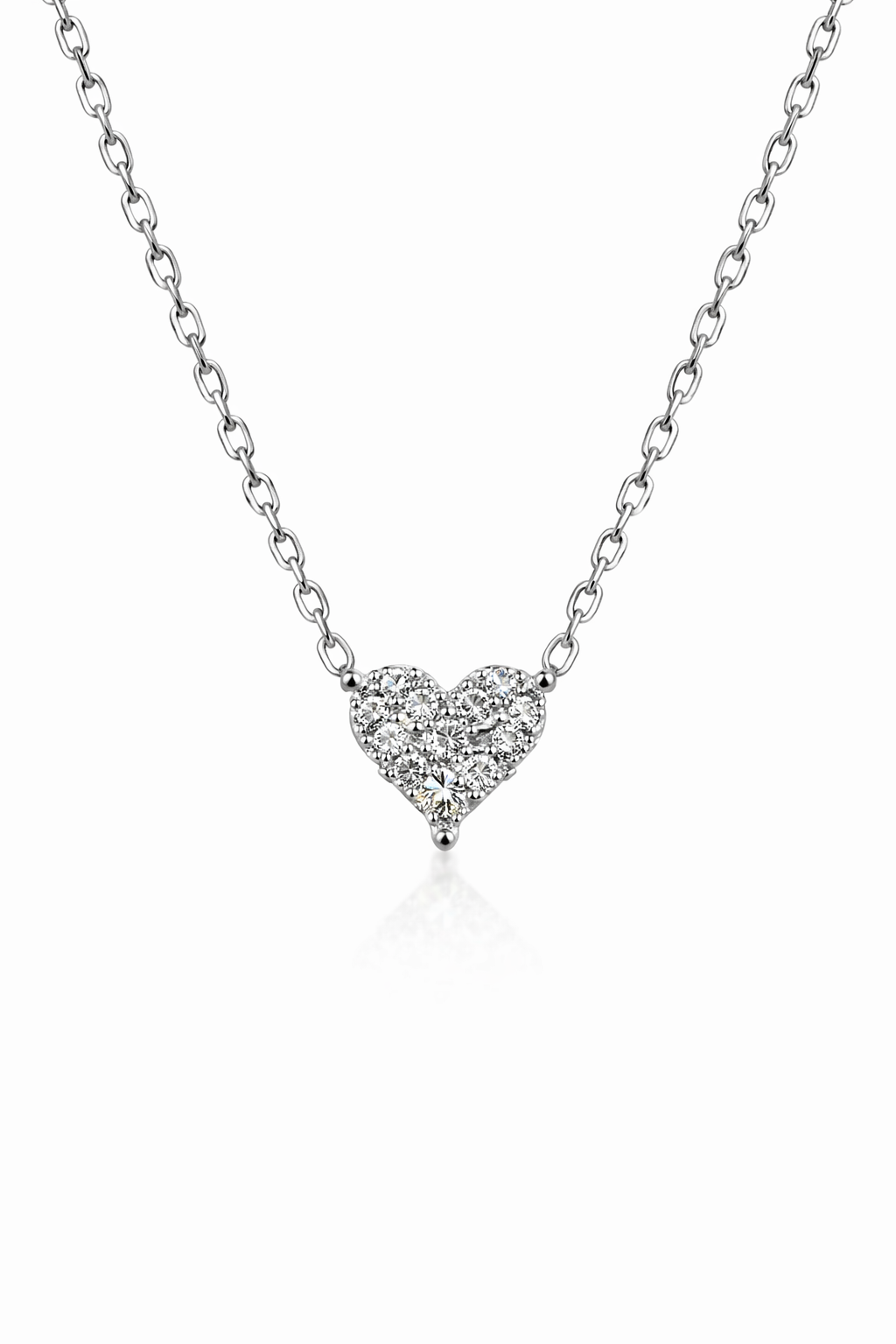 📿Collier en or blanc 18k avec pendentif en forme de cœur serti de diamants naturels.