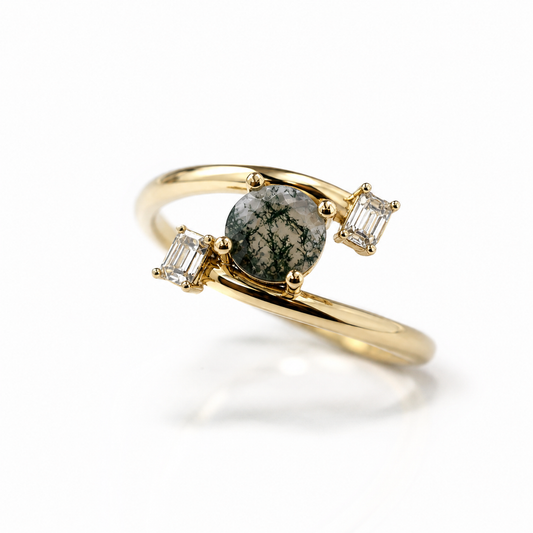 Bague Or Jaune Agathe Mousse & Diamants de Lab — Coupe Émeraude