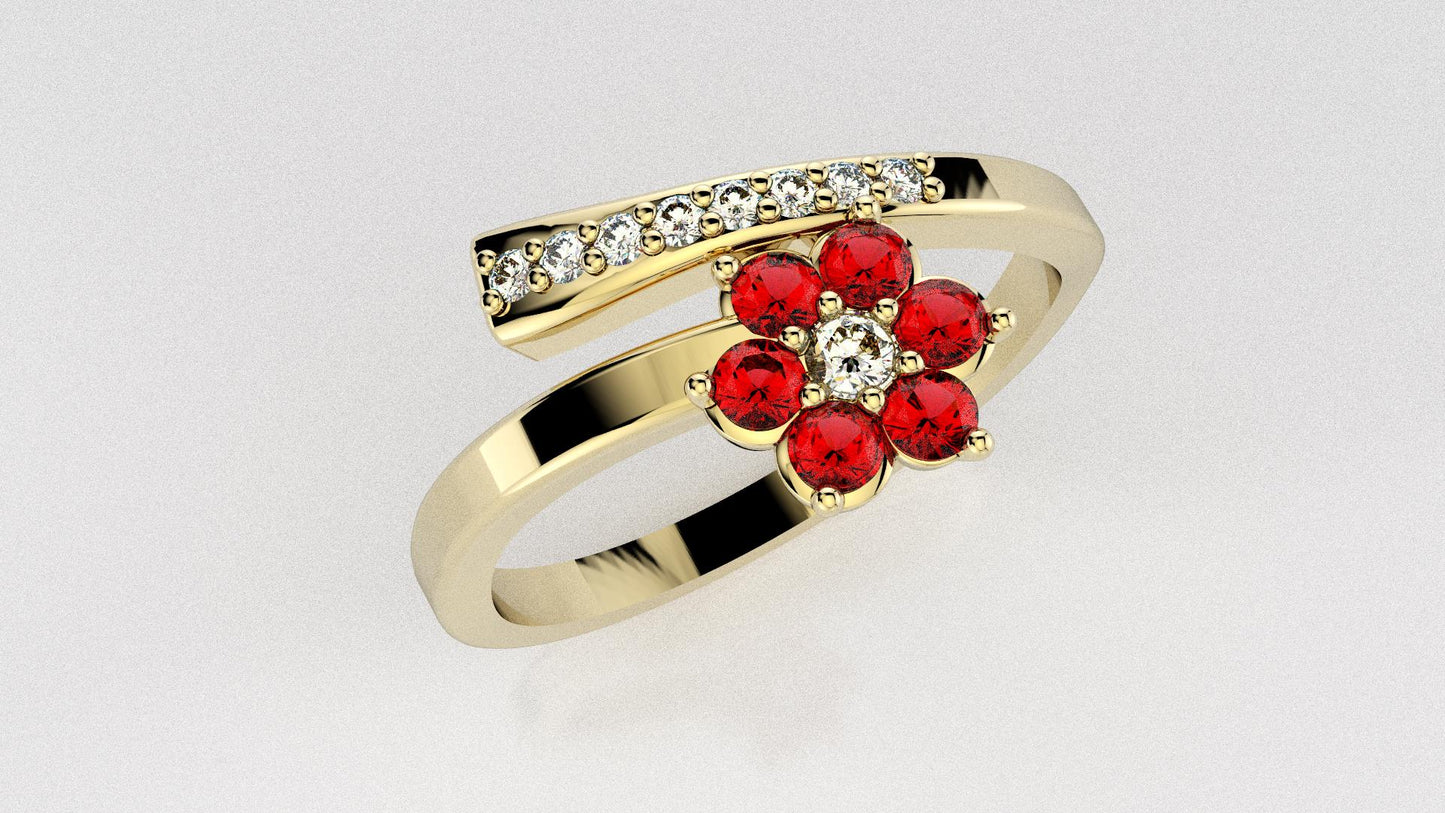 Bague Fleur en or avec rubis et diamants