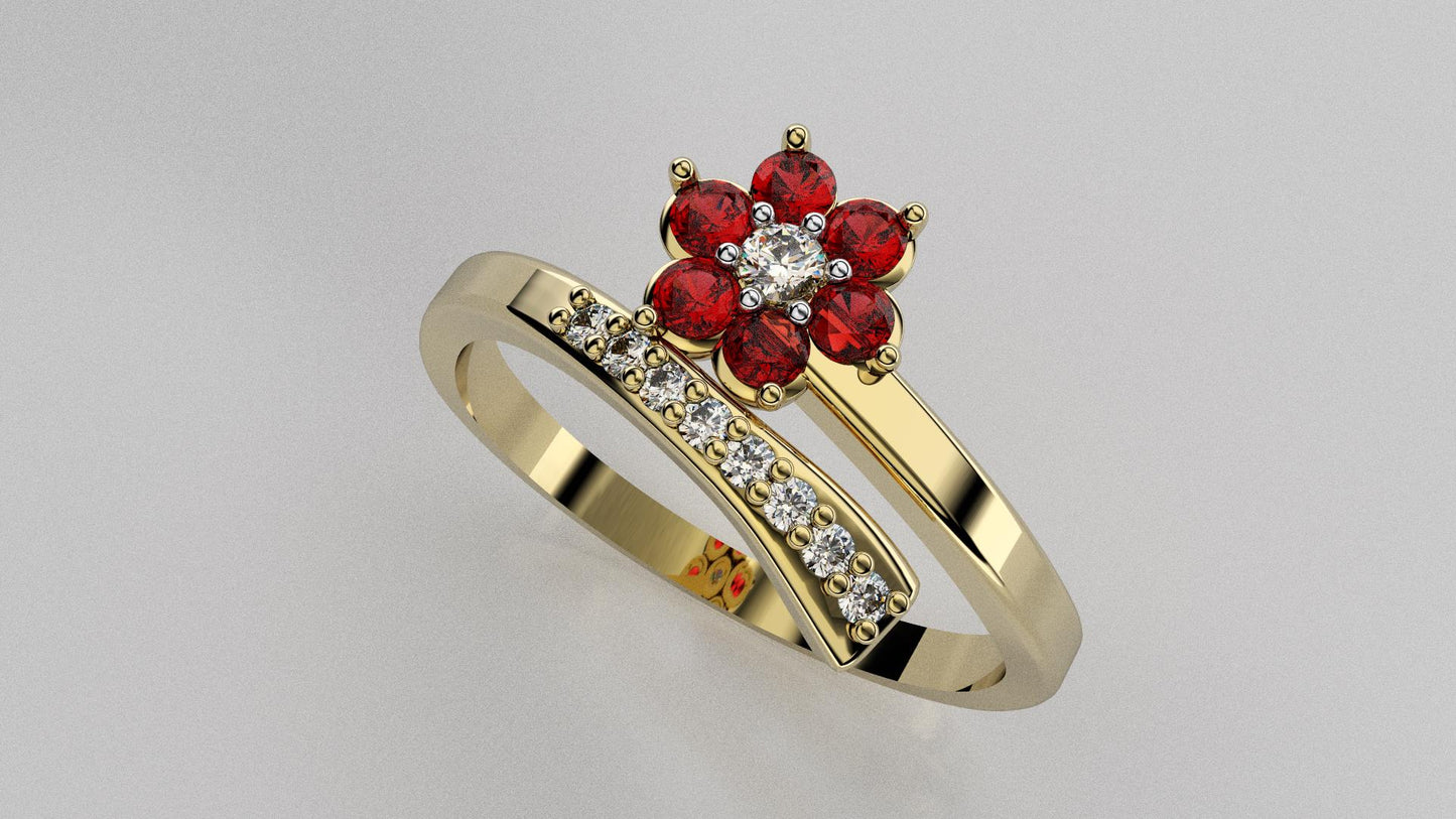 Bague Fleur en or avec rubis et diamants