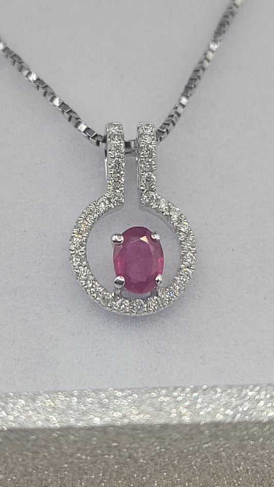 📿Pendentif or blanc +Rubis