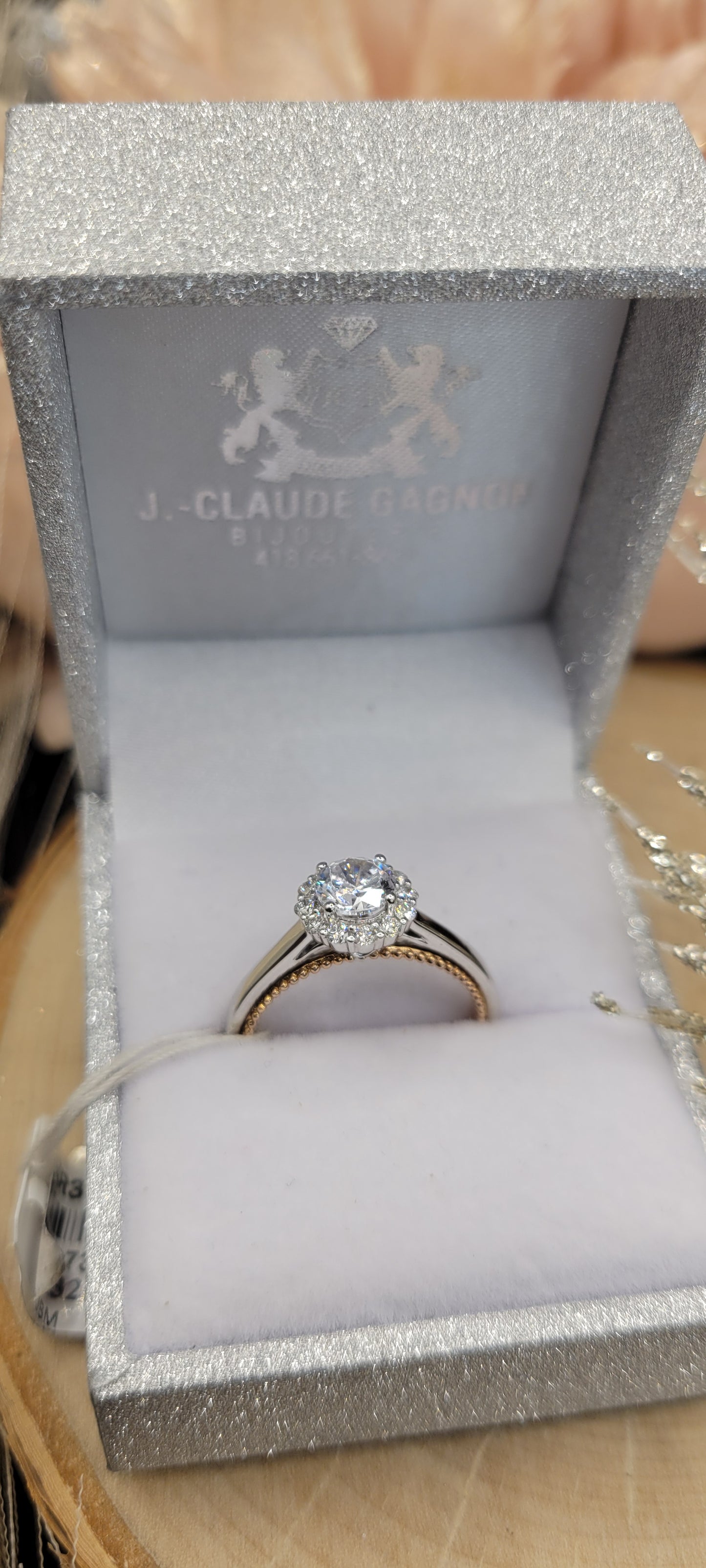 ✨ Bague en or blanc & or rose 14 carats – 1 zircon 14 diamants