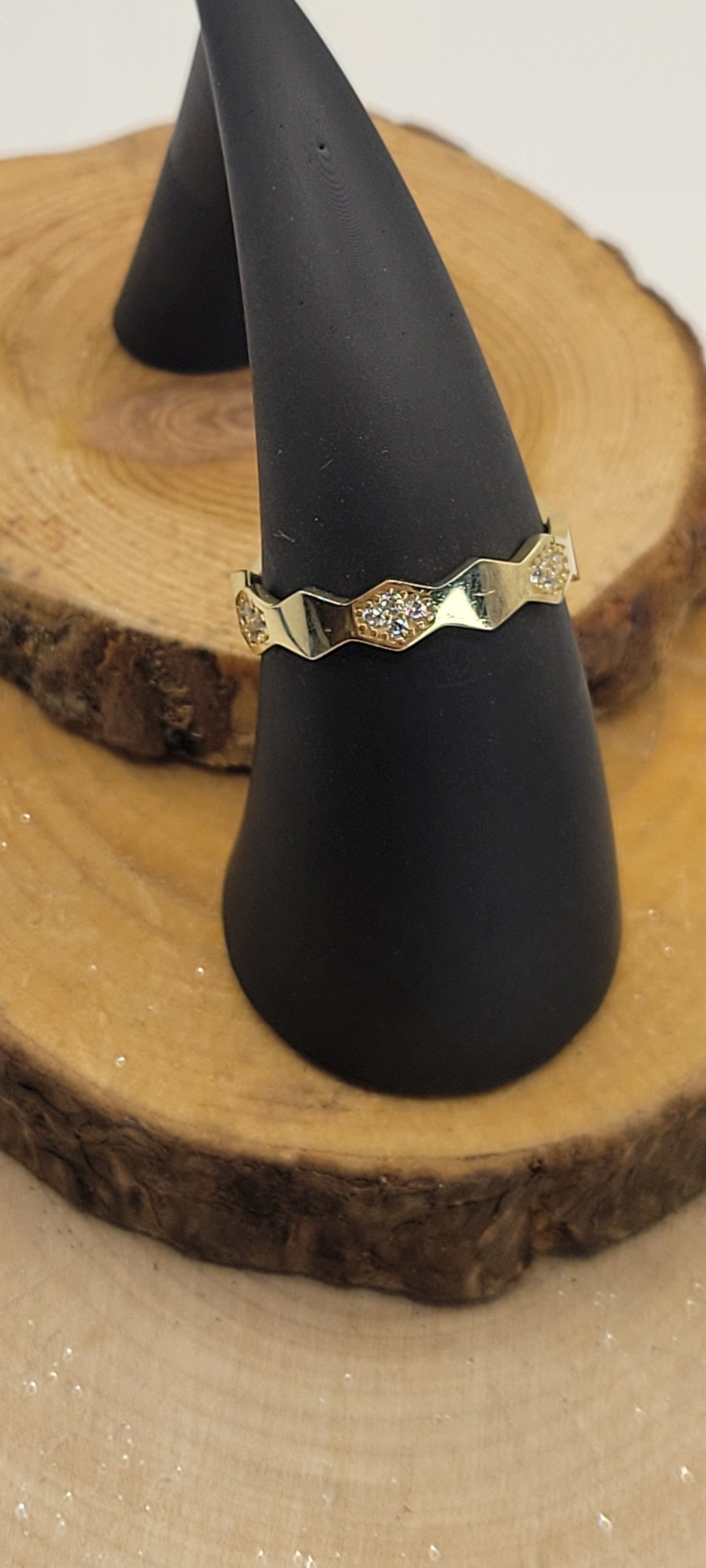 ✨️JONC “Vague” – Or jaune 10k & zirconiums cubiques