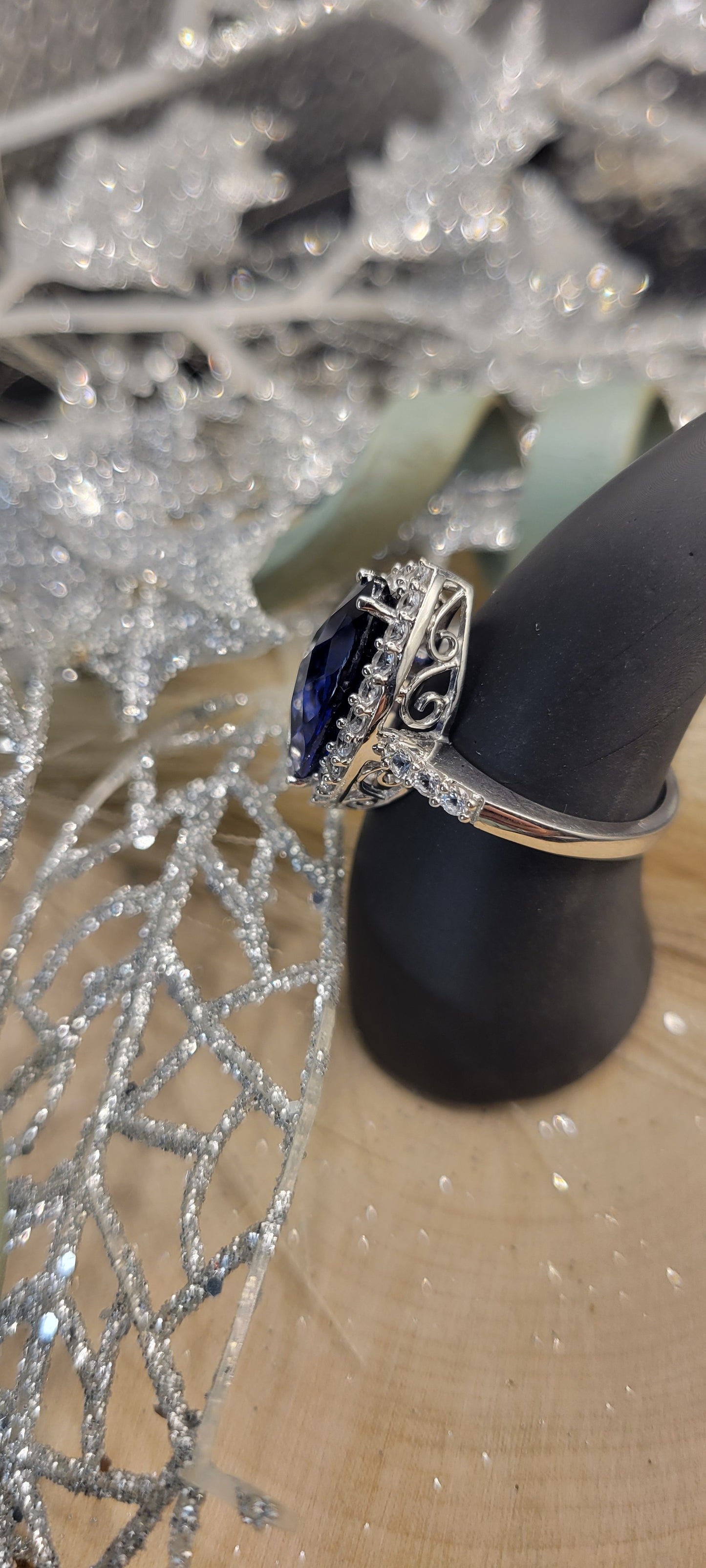 ✨️Bague en or blanc et saphir marquise – Élégance céleste