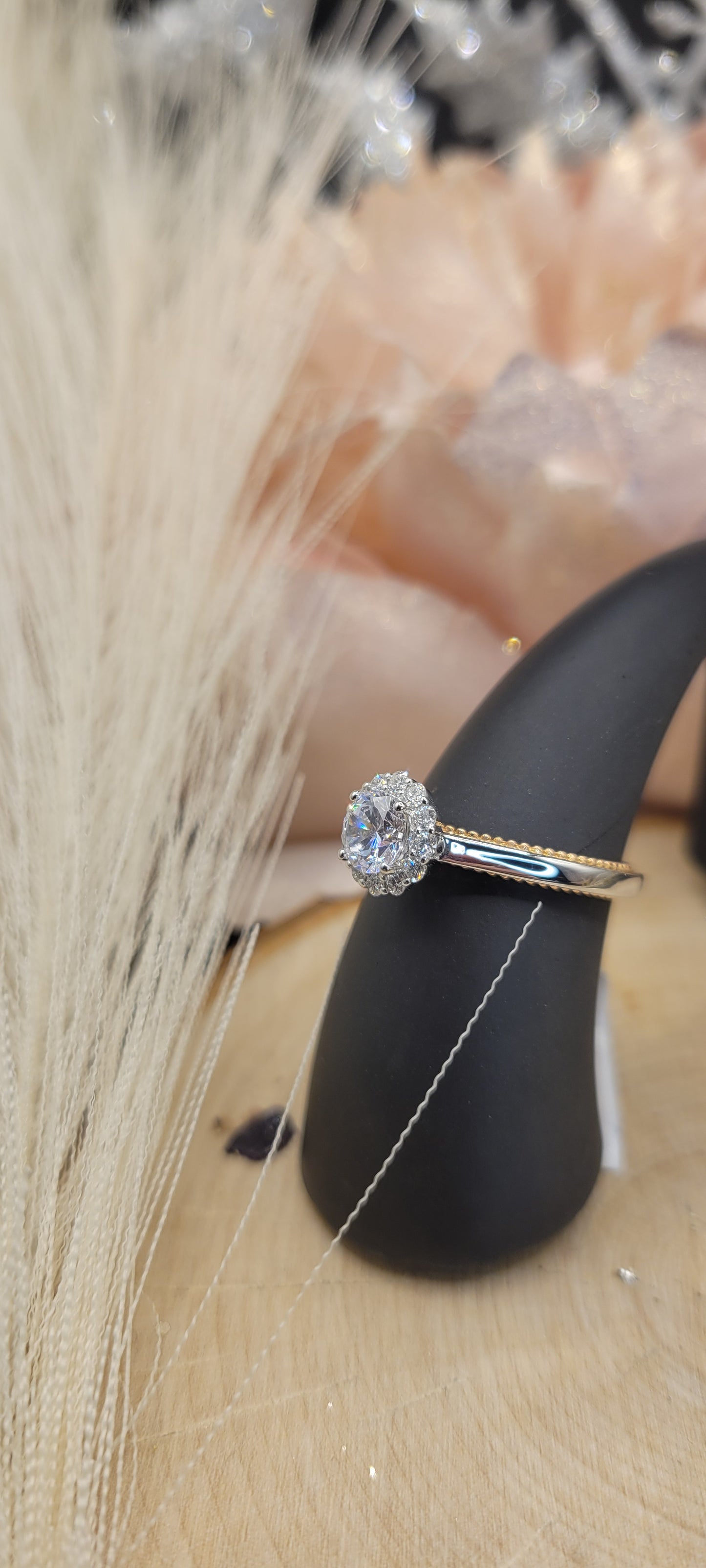 ✨ Bague en or blanc & or rose 14 carats – 1 zircon 14 diamants